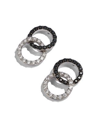 14k White and Black Diamond Circle Earrings