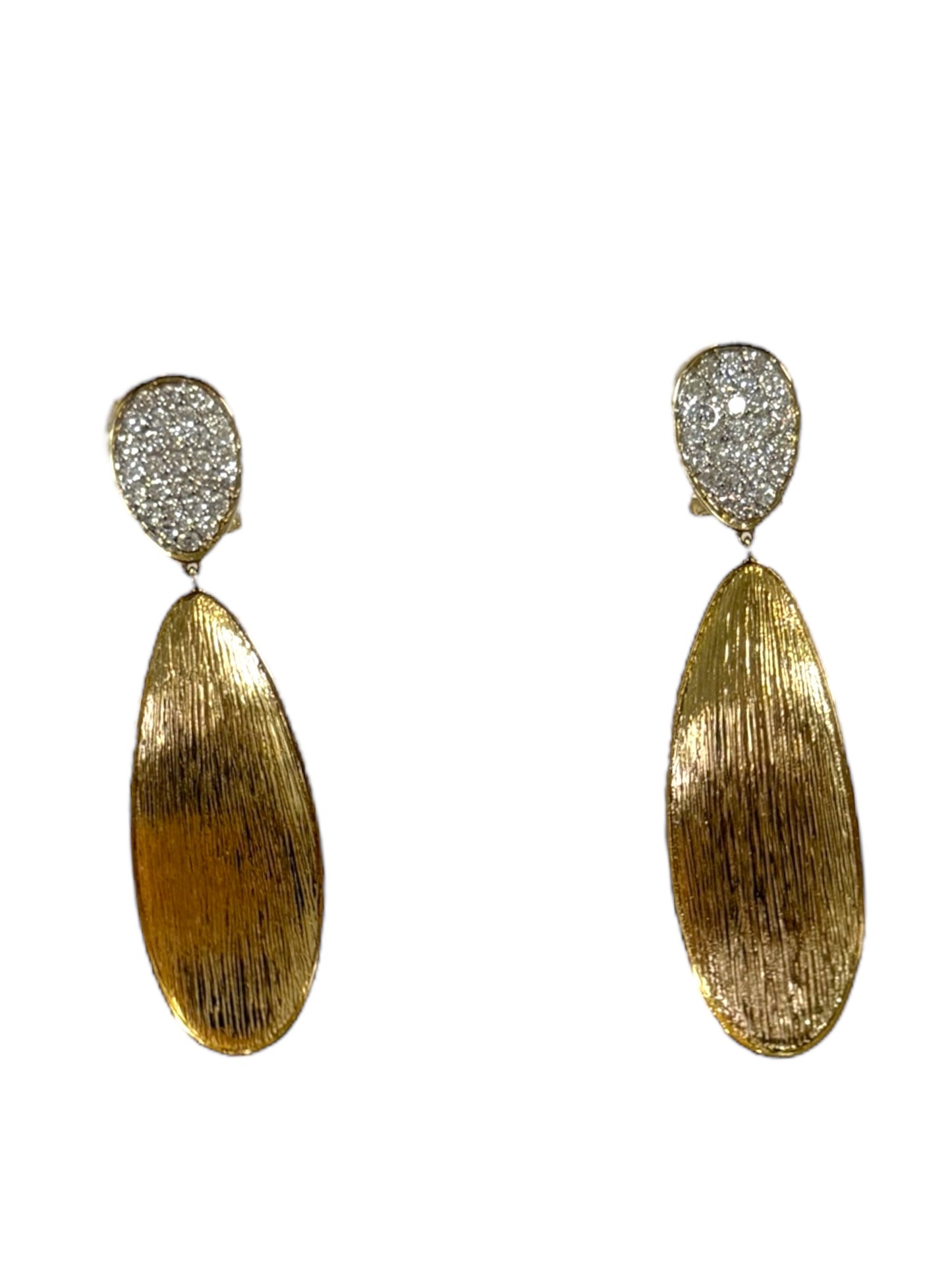 14k Brushed Gold and Diamond Hanging Earrings