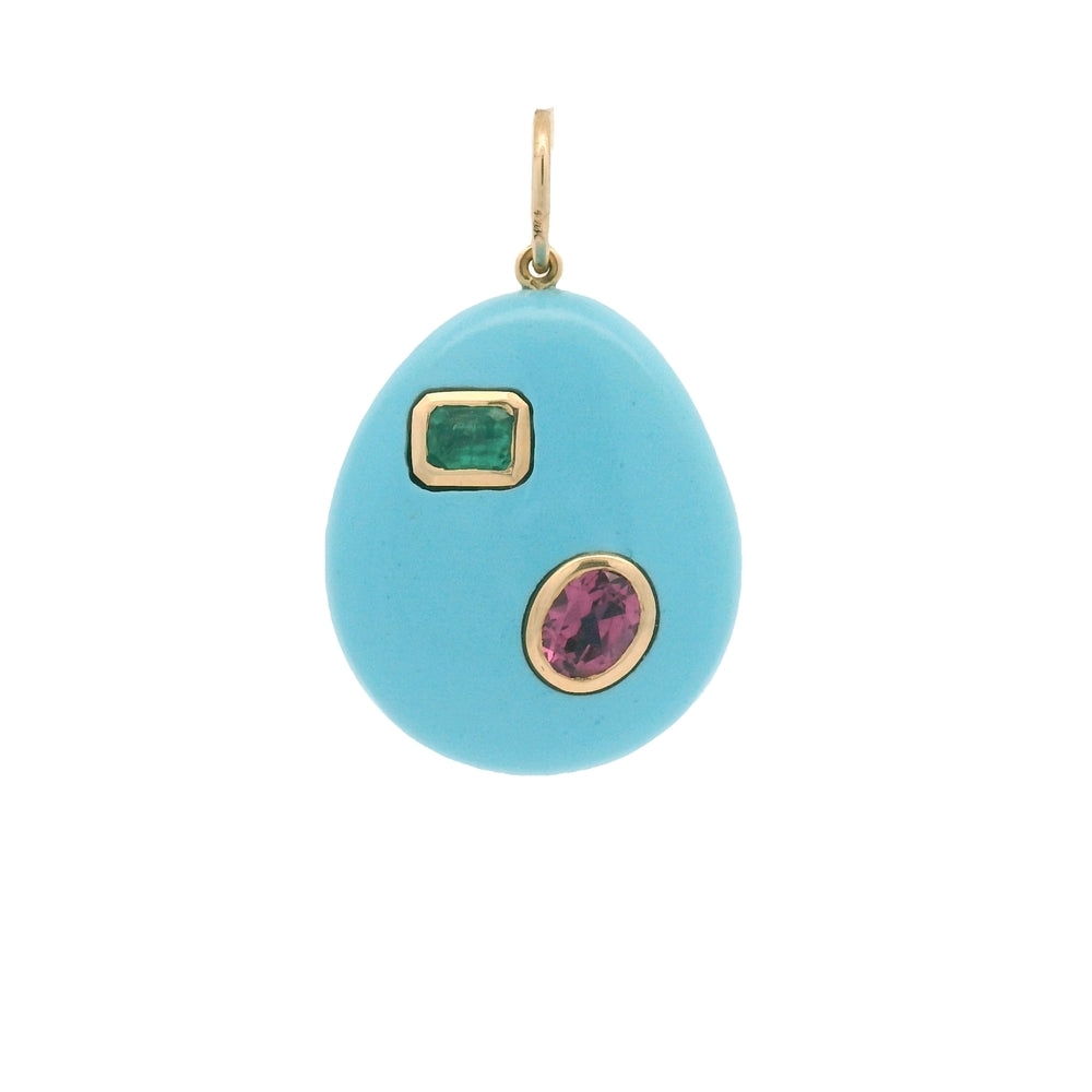 14K Turquoise with Bezel Stone Charm