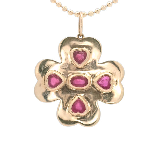 14k Gold Clover and Ruby Charm