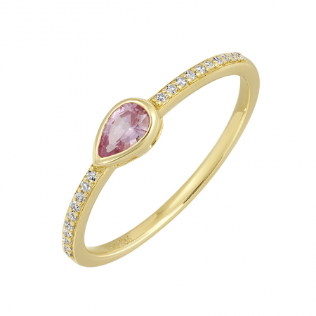 14k Yellow Gold Pink Sapphire Bezel Pearl Diamond Ring