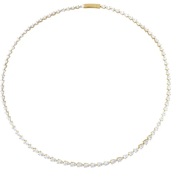 14K Yellow Gold Lab Pear Tennis Necklace