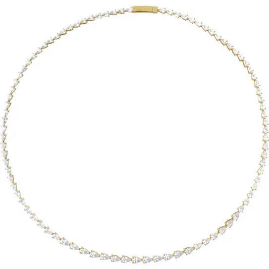 14K Yellow Gold Lab Pear Tennis Necklace