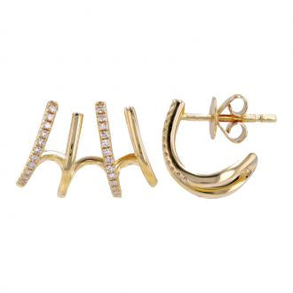 14k Yellow Gold Diamond Caged Lobe Stud Earrings