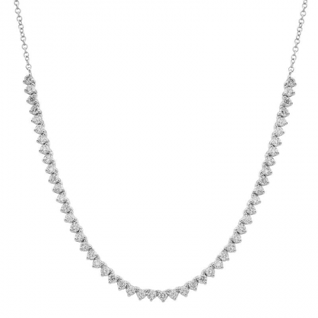14k White Gold 3 Prongs Setting Diamond Tennis Chain Necklace