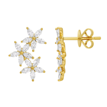 14k Yellow Gold Lab Diamond Triple Flower Climber Earrings