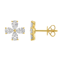 14k Yellow Gold Lab Diamond Pear Flower Stud Earrings