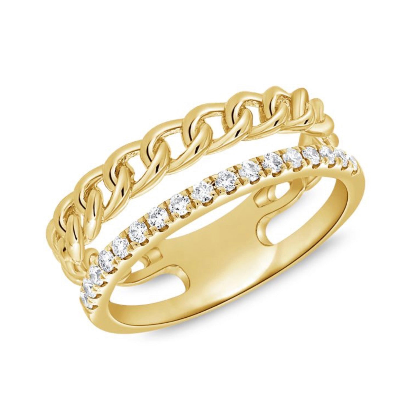 Cuban Link and Diamond Band Stacked Ring