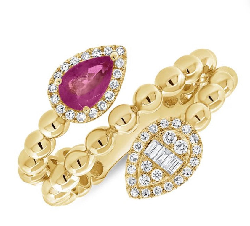 .55CT PINK SAPPHIRE, BAGUETTES AND WRAP BALL RING