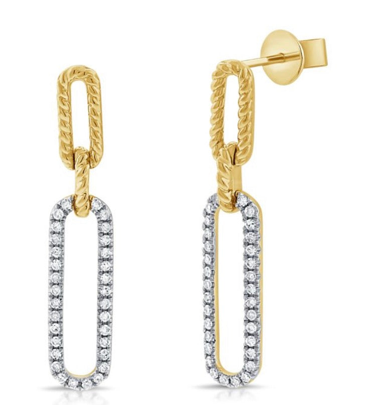 .24CT DIAMOND PAPERCLIP LINK DROP EARRINGS