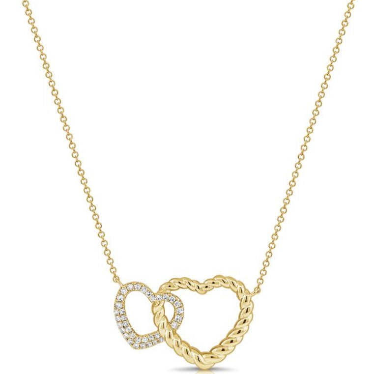 0.15CT DIAMOND DOUBLE HEART PENDANT NECKLACE