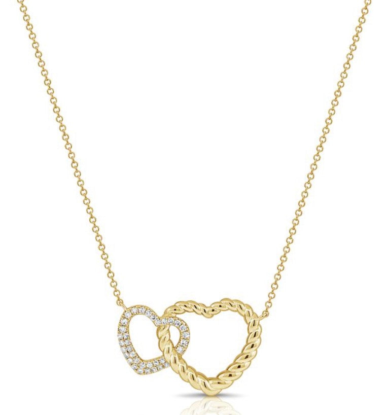 0.15CT DIAMOND DOUBLE HEART PENDANT NECKLACE
