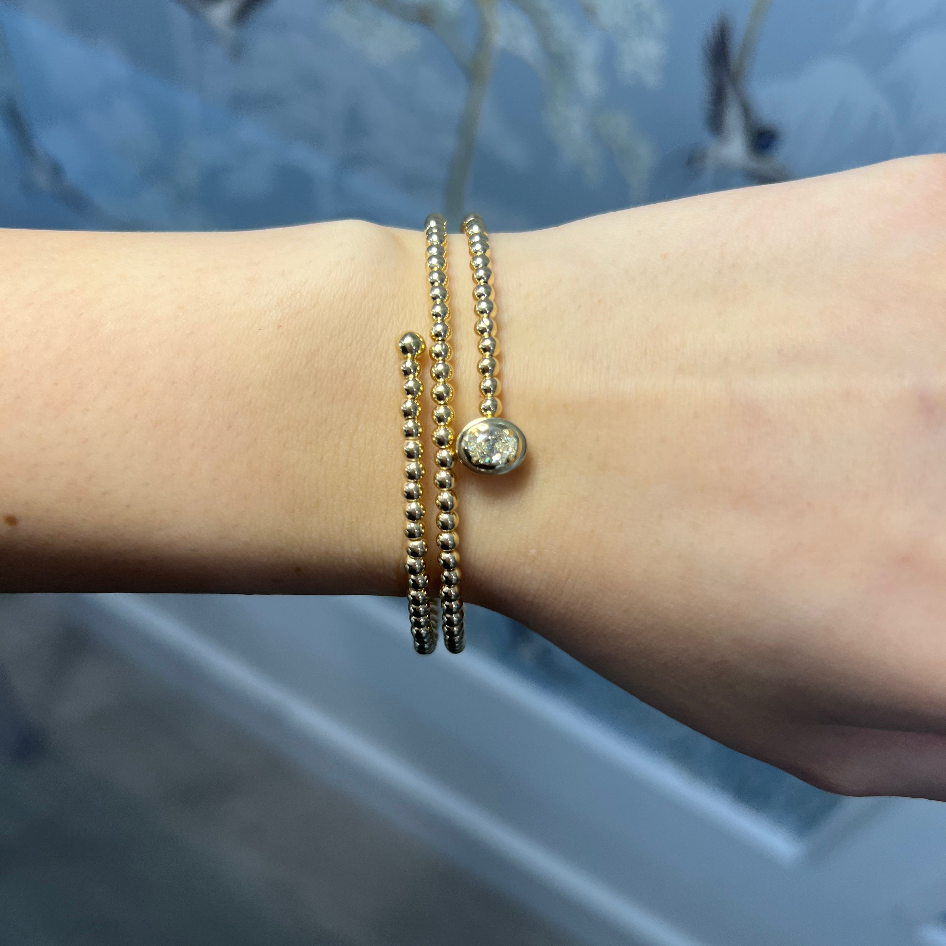 14k Gold Ball Flexi Wrap Bracelet with Oval Diamond