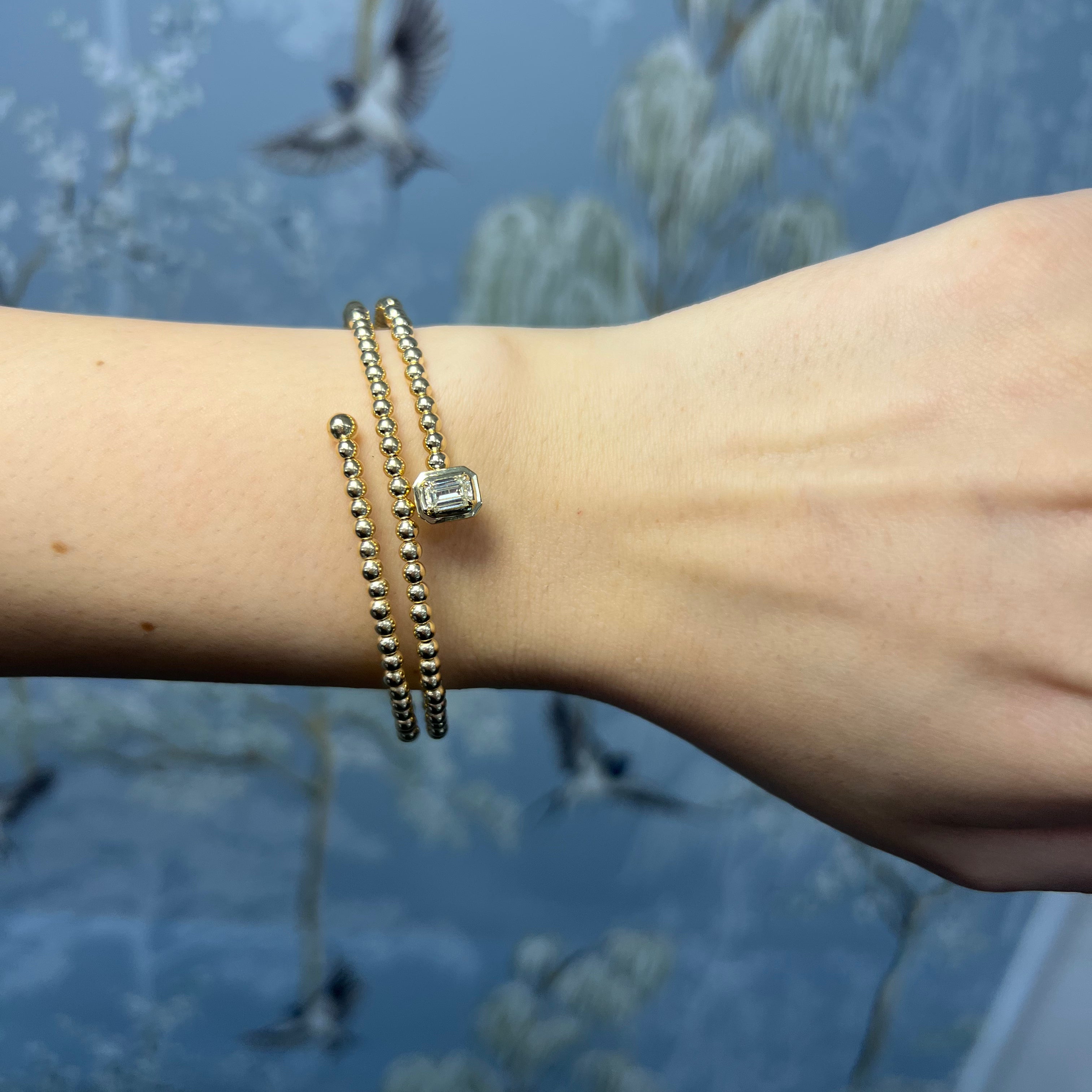 14k Gold Ball Flexi Wrap Bracelet with Emerald Diamond