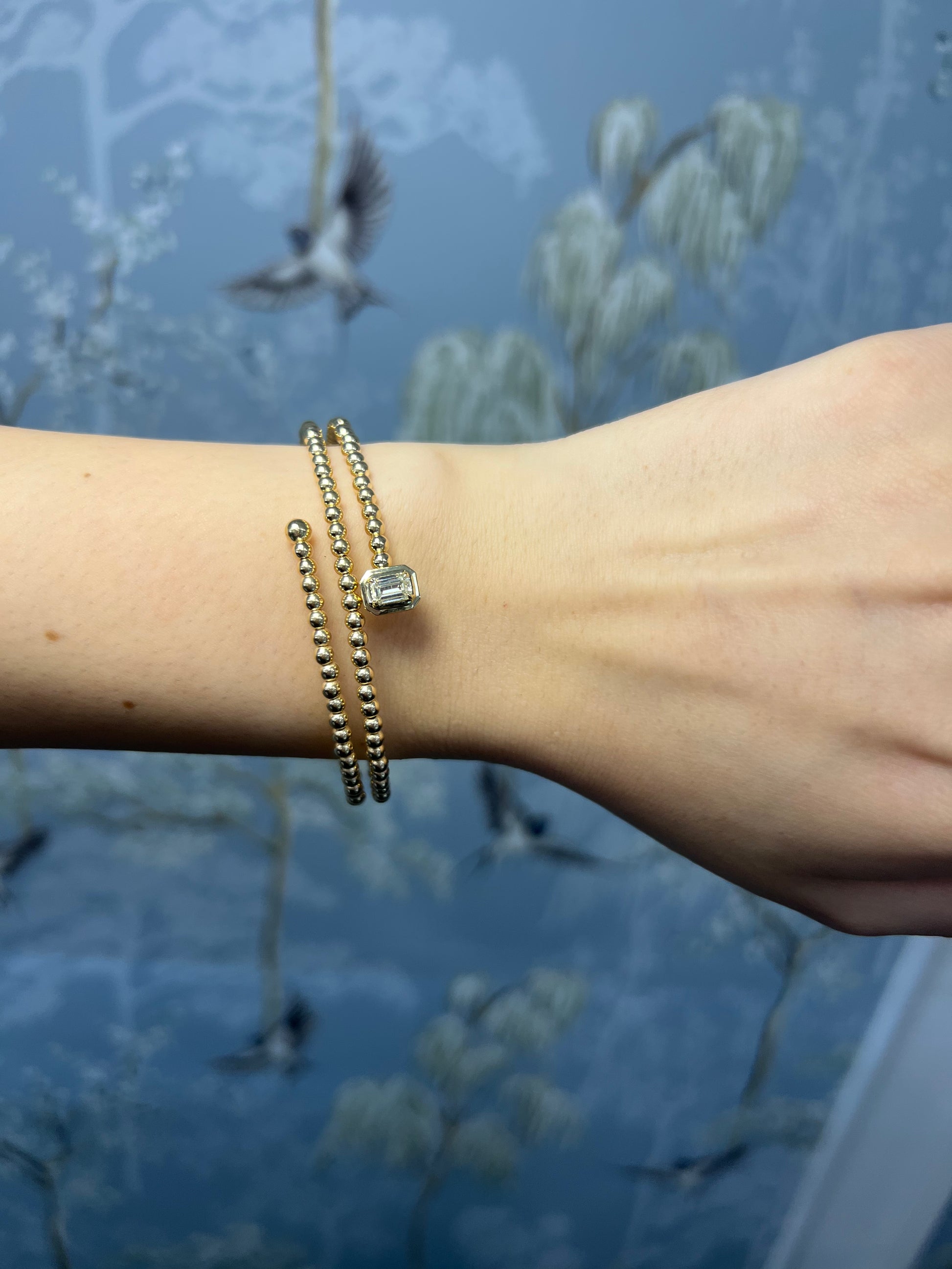 14k Gold Ball Flexi Wrap Bracelet with Emerald Diamond