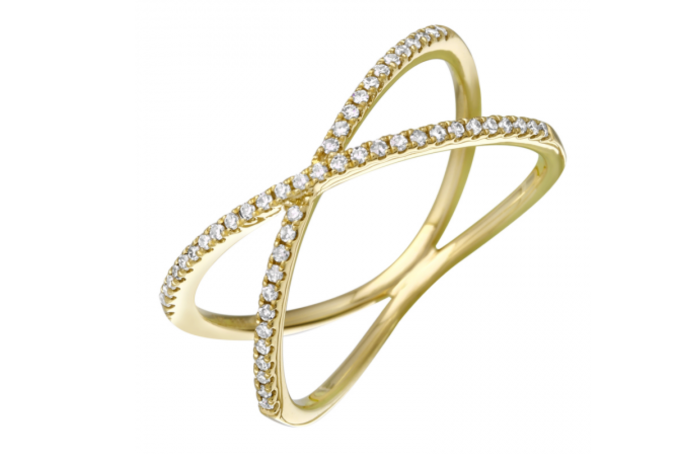 14k Gold Pave Diamond X Ring