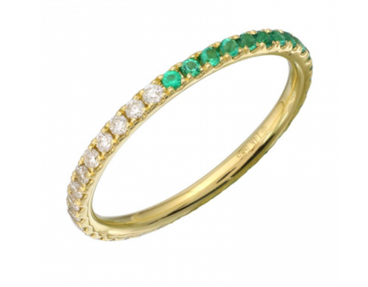 14k Yellow Gold Half Emerald and Diamond Band