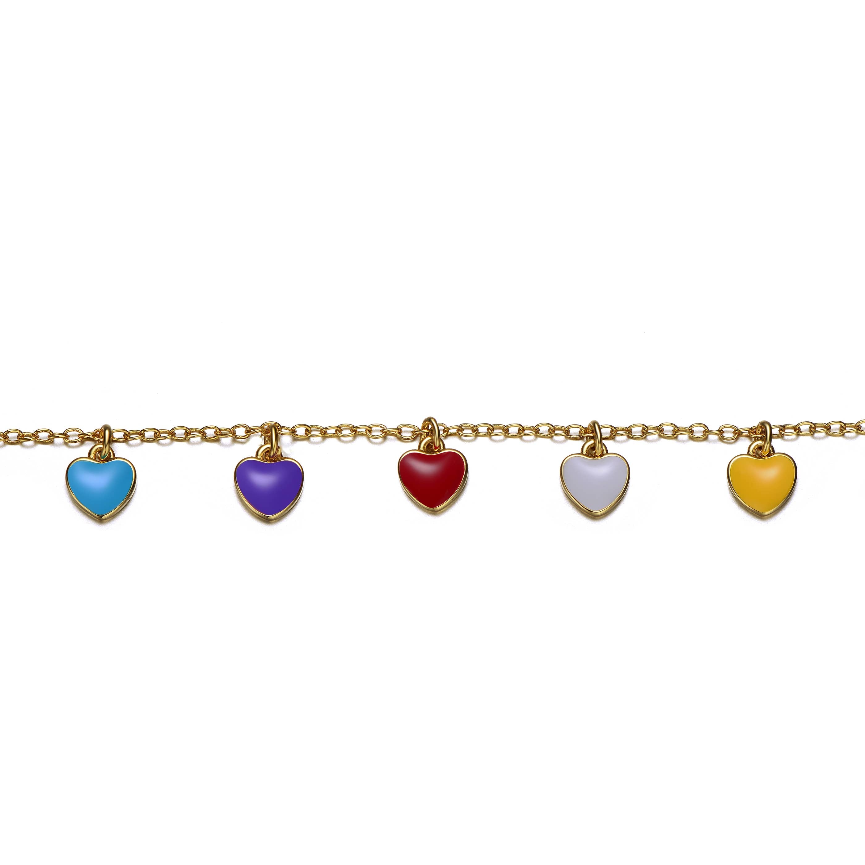 Adjustable Bracelet with Multi-Colored Enameled Heart Charms