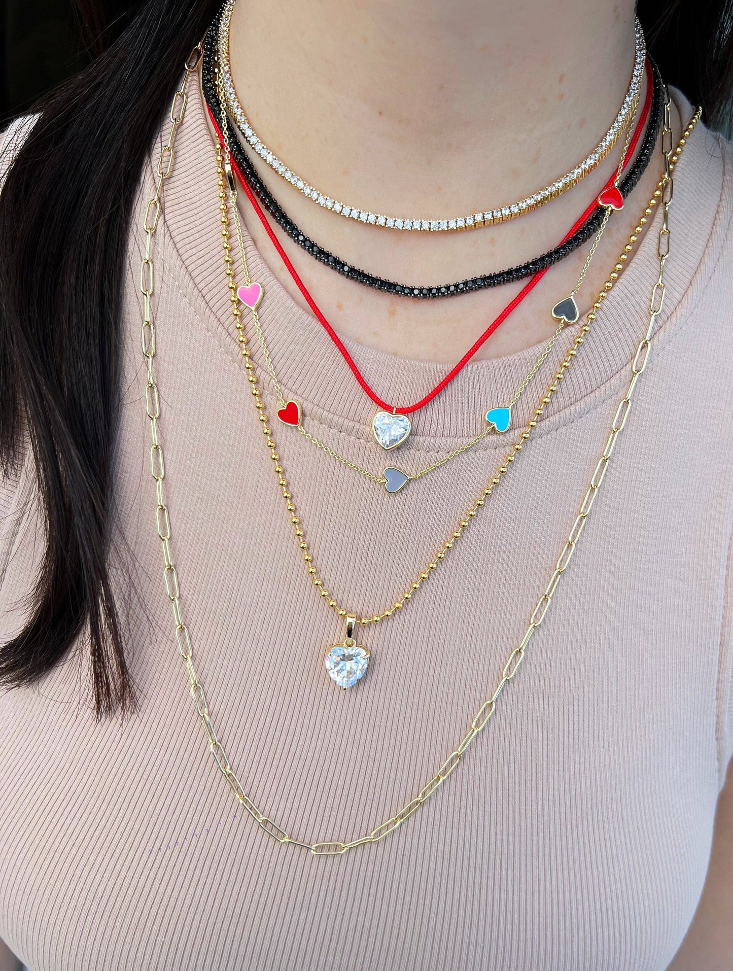 Multi Stone Rainbow Heart Necklace