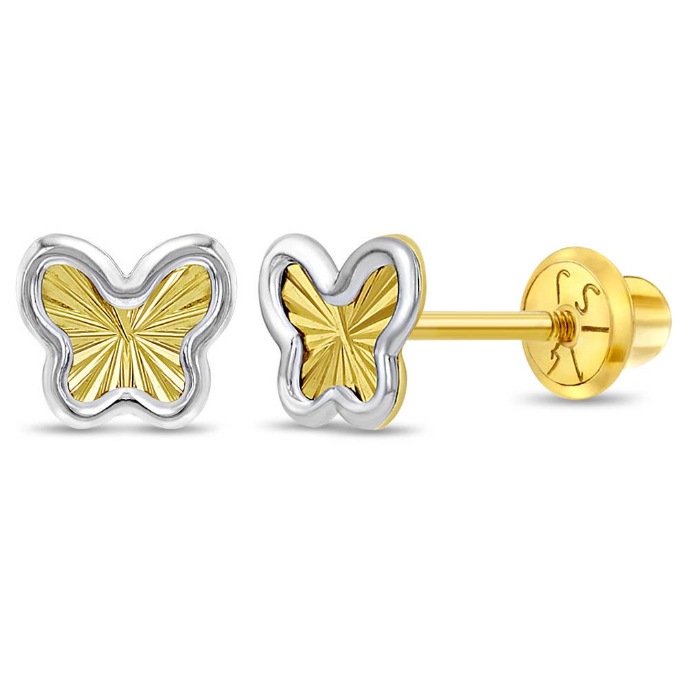 14k White & Yellow Gold Butterfly Baby / Toddler Earrings