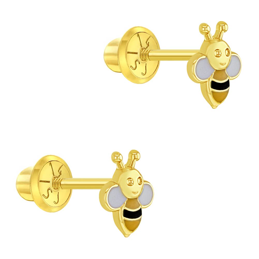 14k Gold Honey Bee Baby / Toddler / Kids Earrings