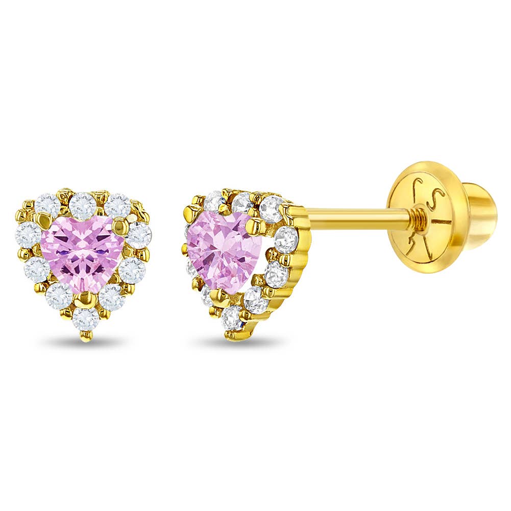 14k Gold Princess Heart Kids / Children's / Girls Earring
