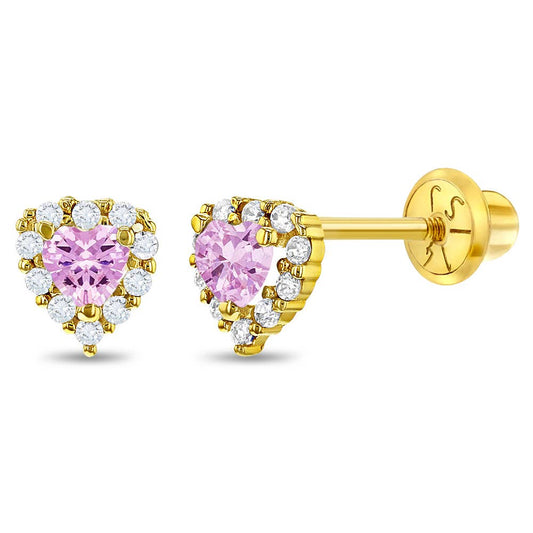 14k Gold Princess Heart CZ Kids / Children's / Girls Earring