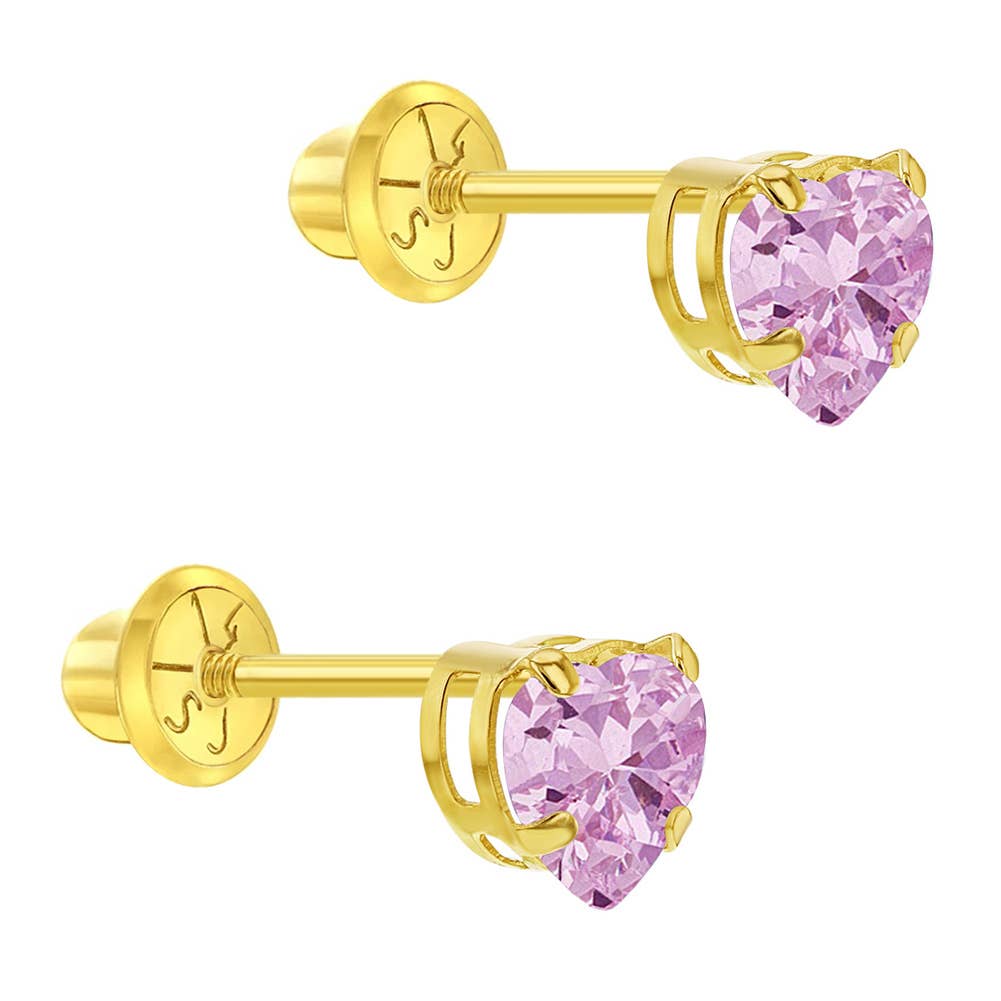 14k Gold Heart CZ Solitaire Kids / Children's / Girl Earring