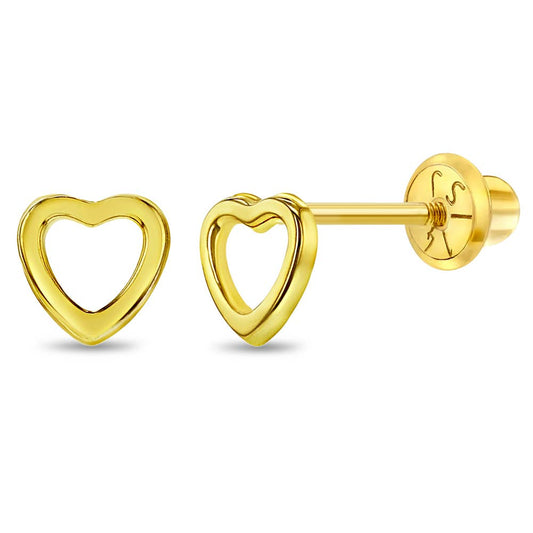 14k Yellow Gold Tiny Open Heart Baby / Kids Earrings