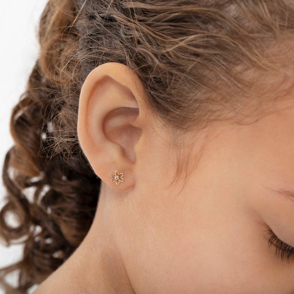 14k Gold Open Flower Baby / Toddler / Kids Earrings