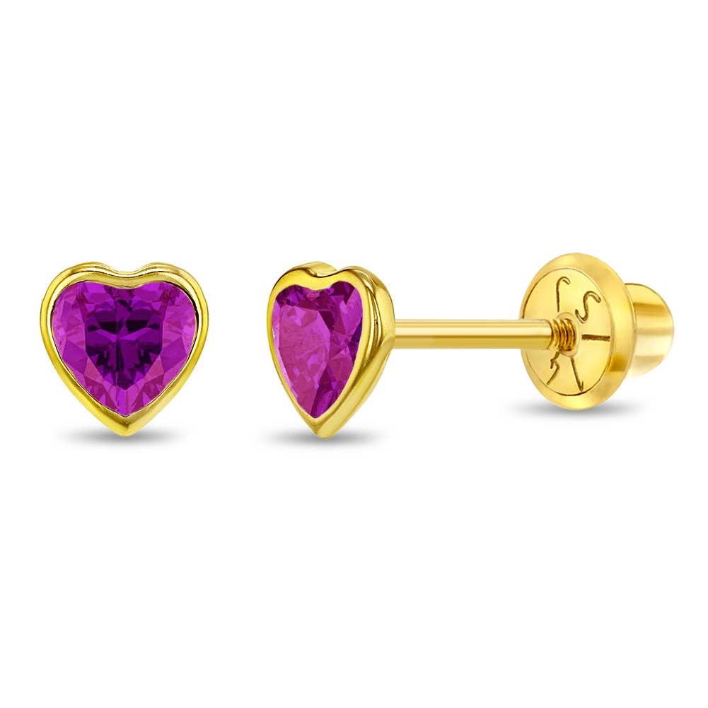 14k Gold Bezel CZ Heart Baby / Toddler / Kids Earrings