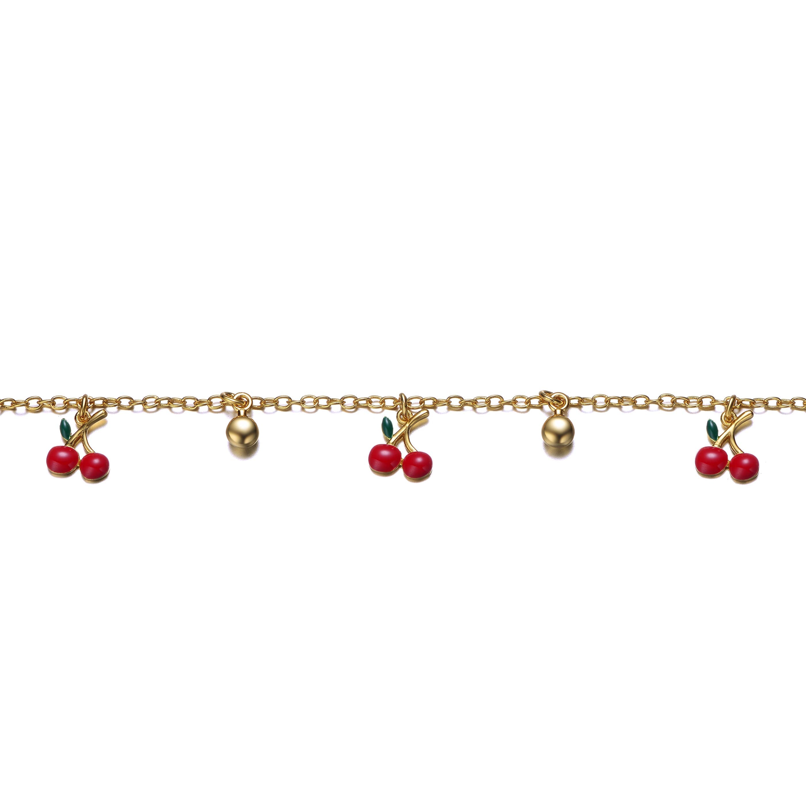 Adjustable Bracelet with Red Enamel Cherry Charms for Kids