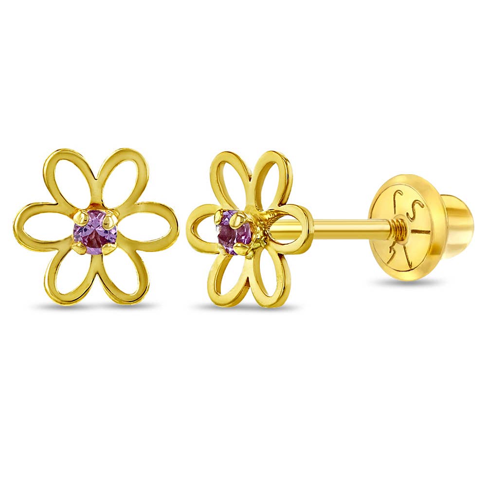 14k Gold Open CZ Flower Baby / Toddler / Kids Earrings