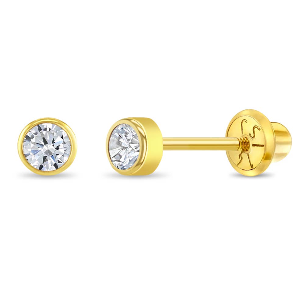 14k Gold Tiny Bezel Baby / Toddler Earrings