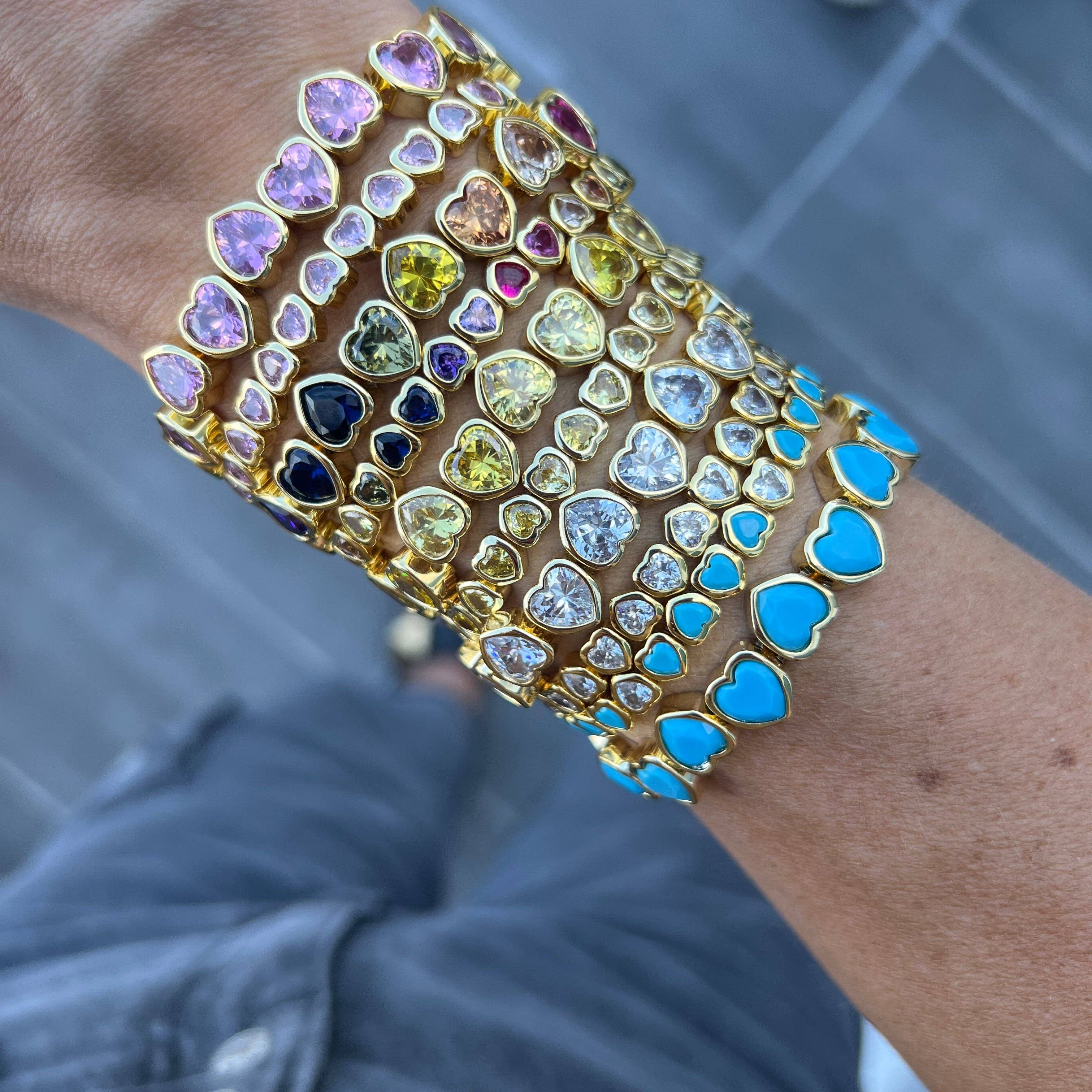 Mini Rainbow Stretchy Bezel Heart Bracelet