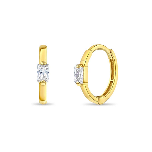 14k Gold Baguette Cut CZ Huggie 9mm Toddler / Kids Earrings