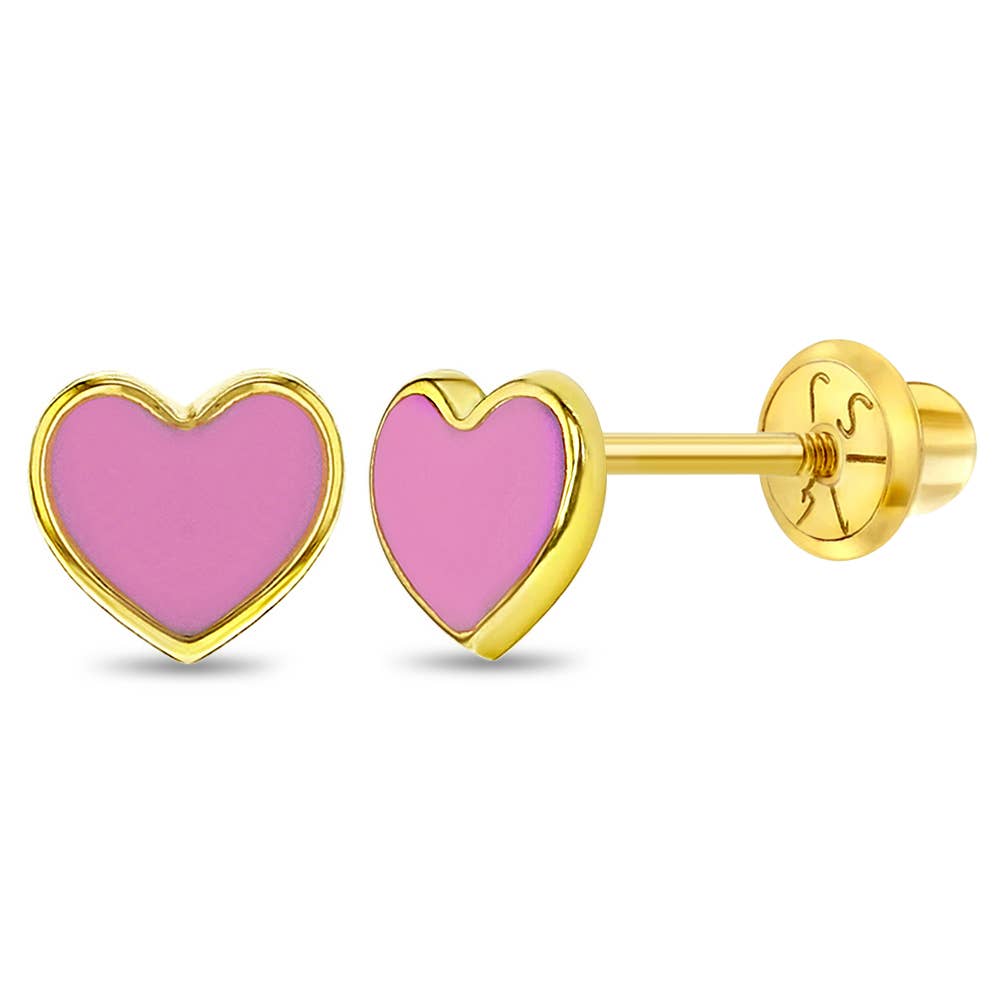 14k Gold Pink Heart Baby / Toddler / Kids Earrings