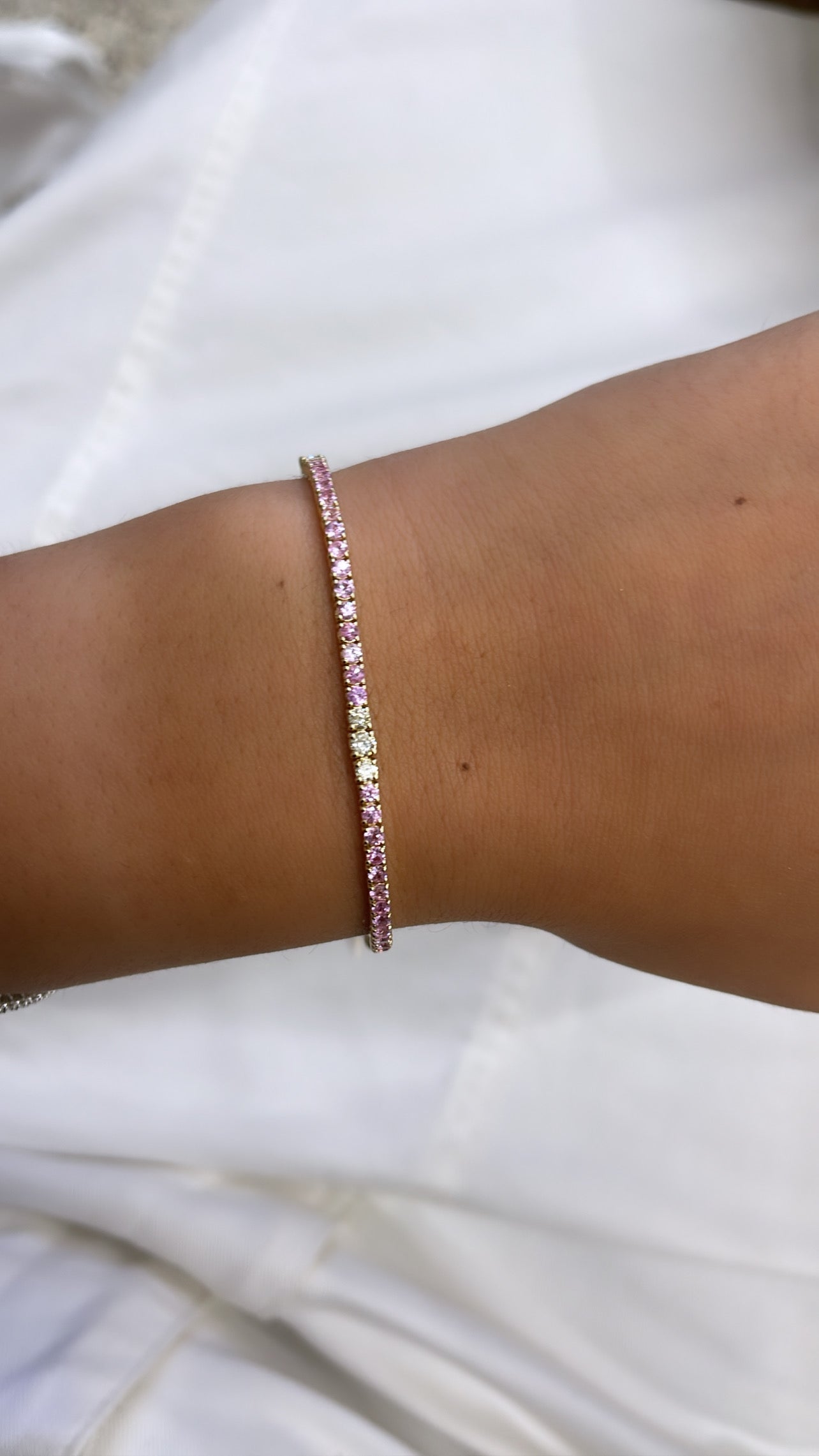 Solid 14kt white gold vvs diamonds & pink sapphire tennis sale bracelets