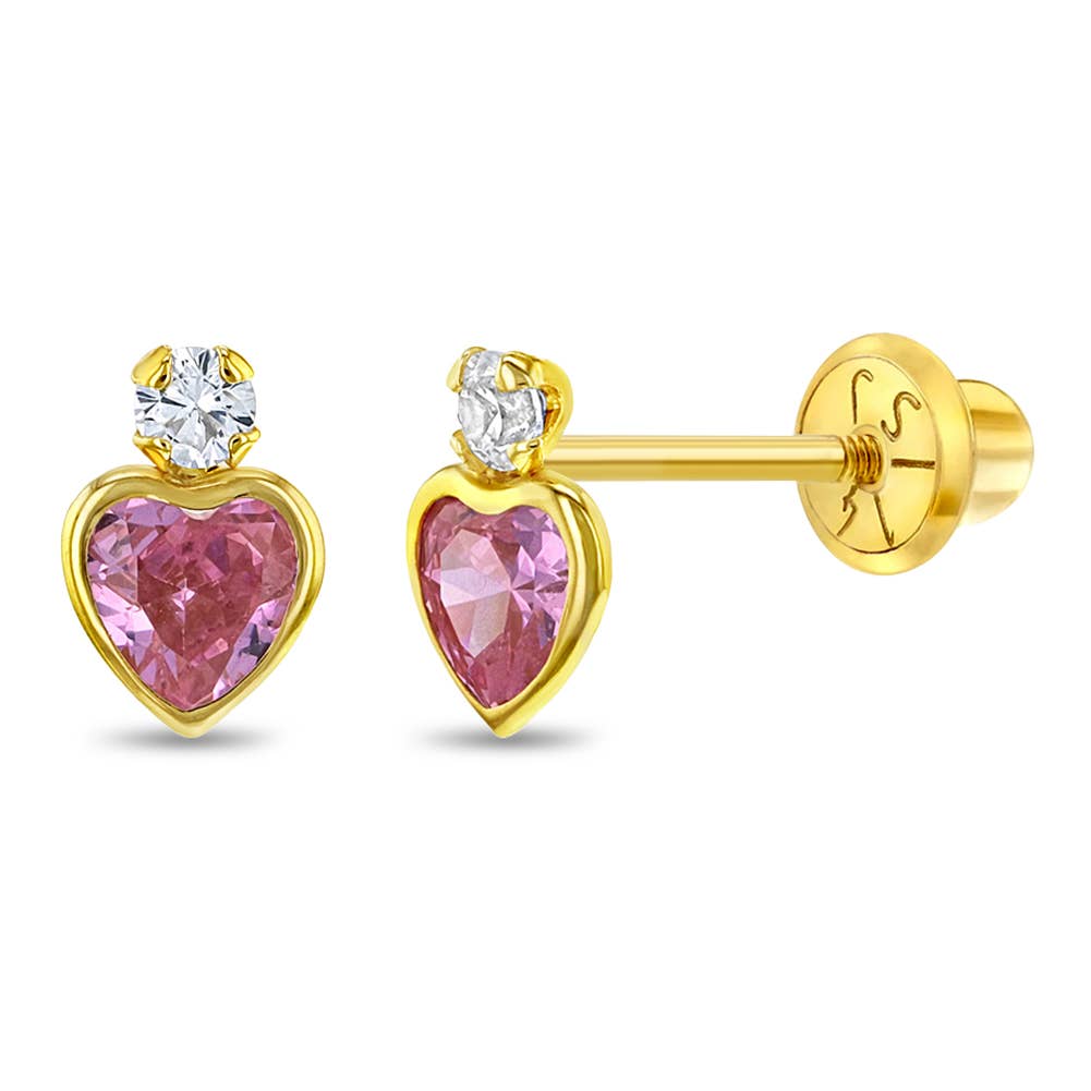 14k Gold Royal Heart CZ Kids / Children's / Girls Earrings