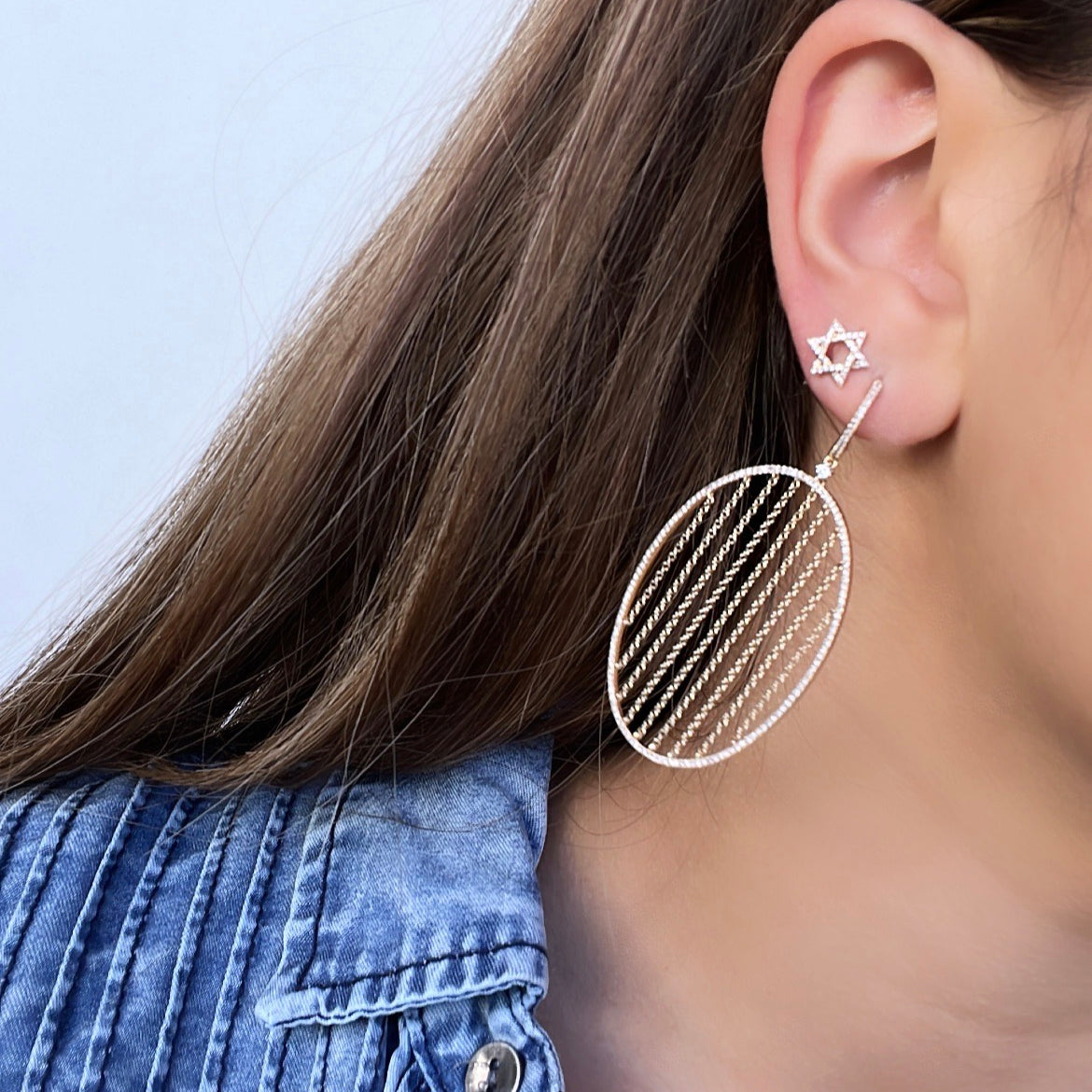 14k Yellow Gold Diamond Large Oval Earrings