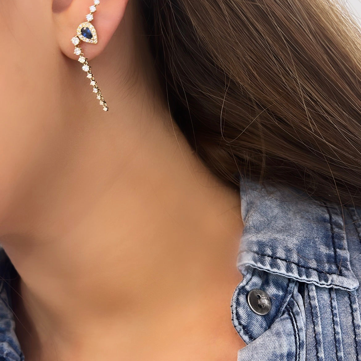 14k Gold Diamond Sapphire Statement Earrings