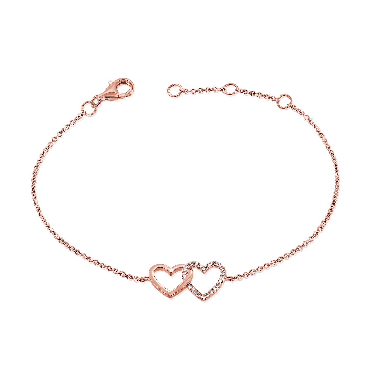 14k Gold Diamond Double Heart Bracelet