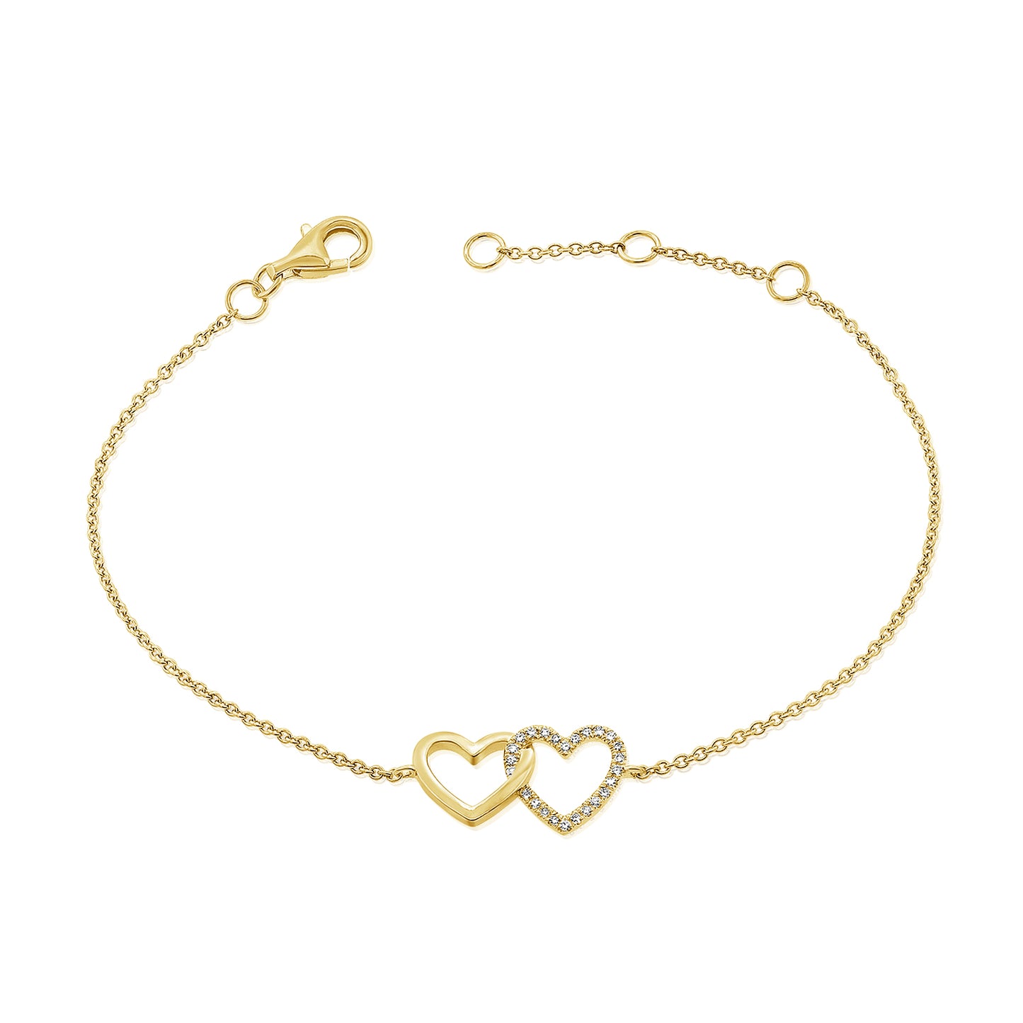 14k Gold Diamond Double Heart Bracelet