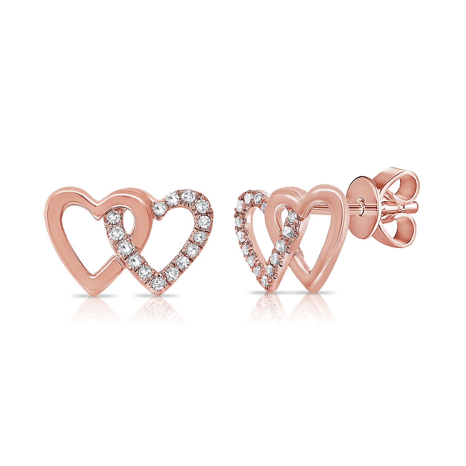 14k Gold Diamond Double Heart Studs