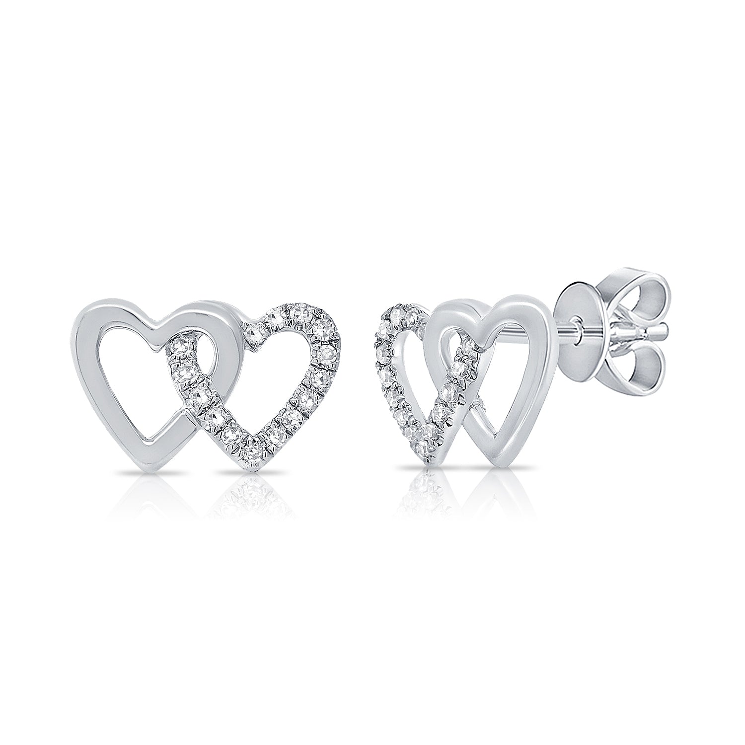 14k Gold Diamond Double Heart Studs