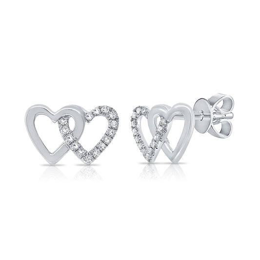 14k Gold Diamond Double Heart Studs