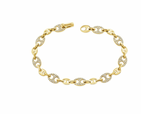 14k Gold Diamond Mariner Bracelet