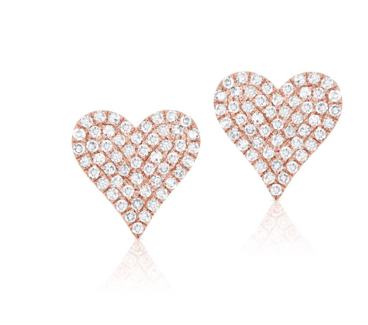 14k Gold Diamond Pave Heart Studs