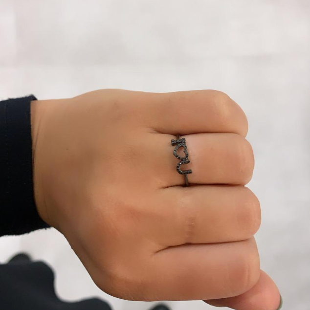 14k Black Gold Black Diamond I love you Ring