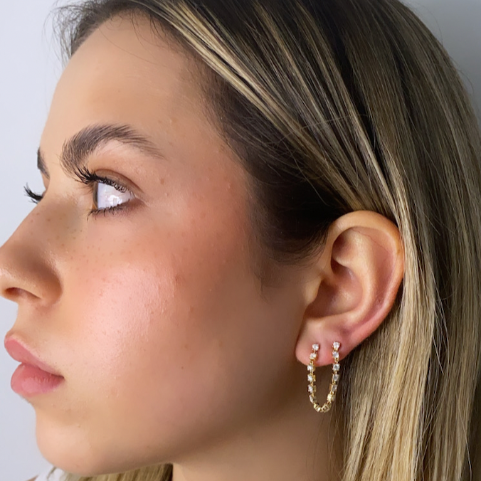 14k Gold Diamond Chain Double Earrings